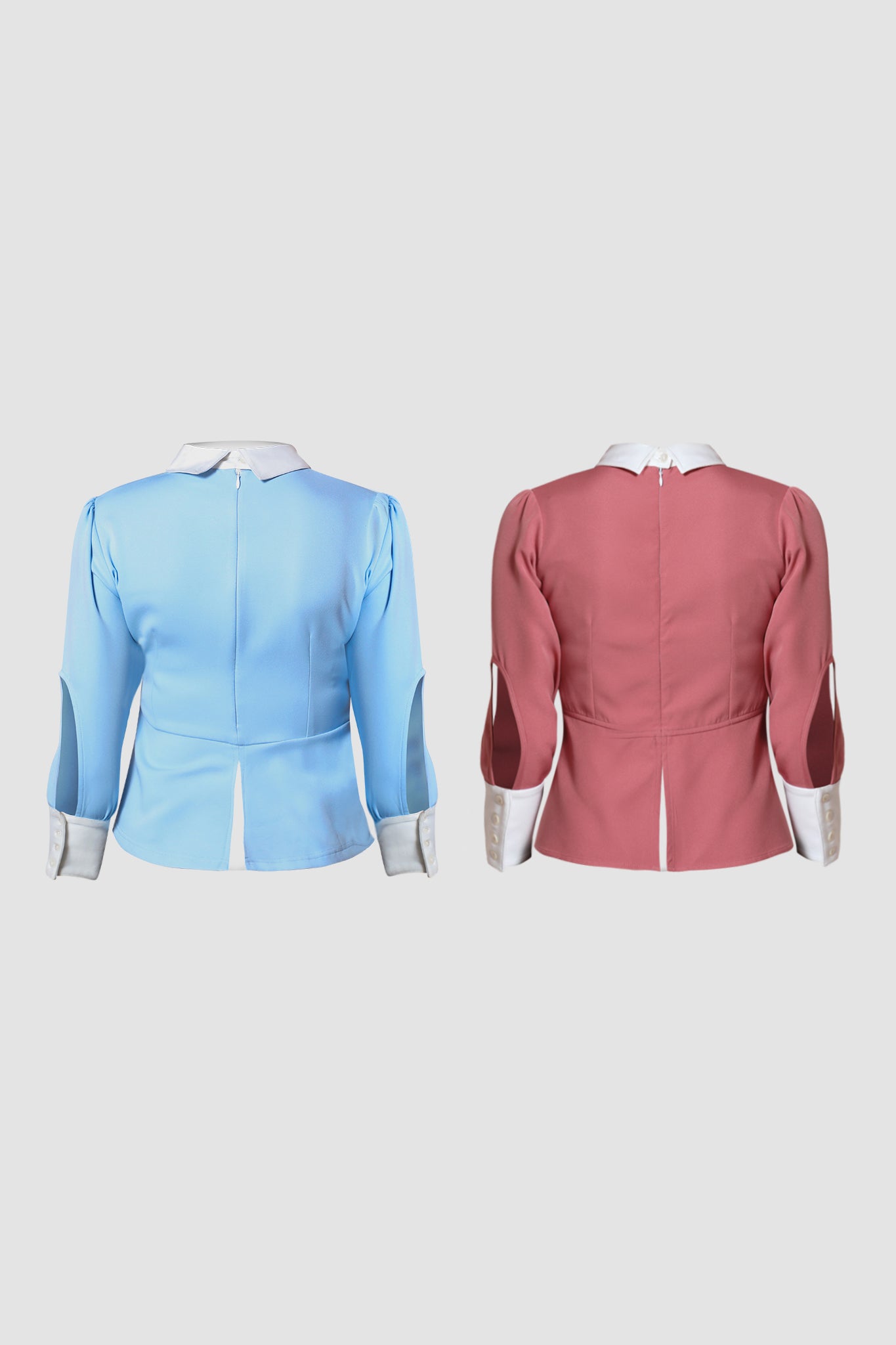 Combo of Peplum Slit Top with Collar and Cuff - Blue &amp; Pink 