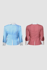 Combo of Peplum Slit Top with Collar and Cuff - Blue & Pink 