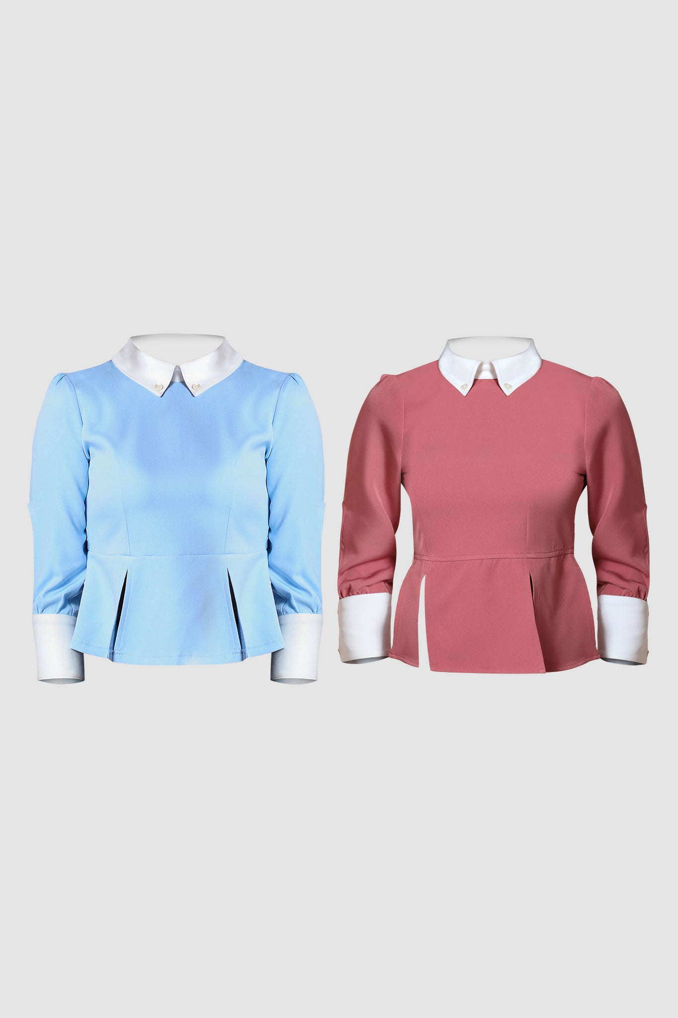 Combo of Peplum Slit Top with Collar and Cuff - Blue &amp; Pink 