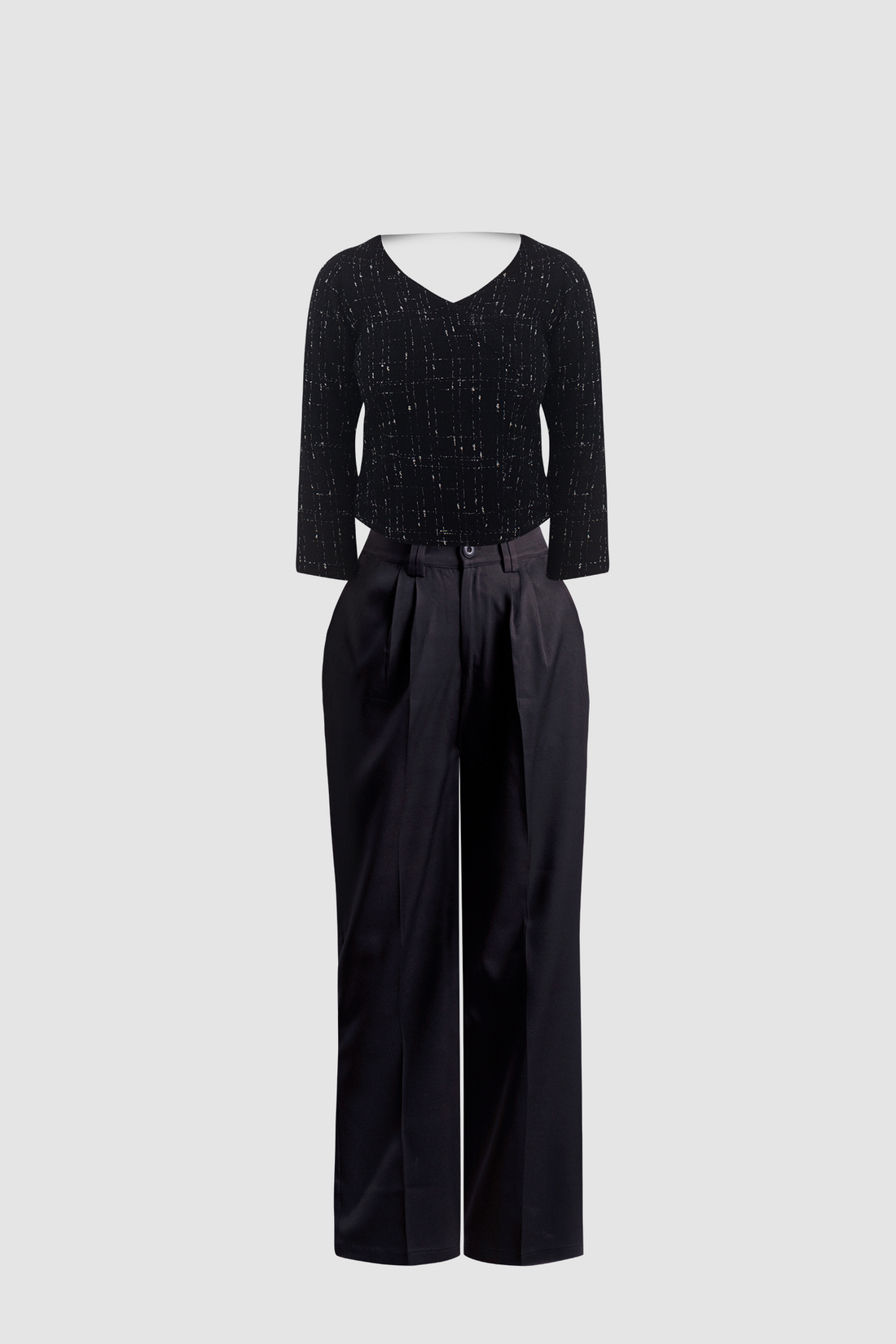 (Combo) Black Wide Leg Pant (Iris) &amp; Premium Black Tweed Top (Aurora)