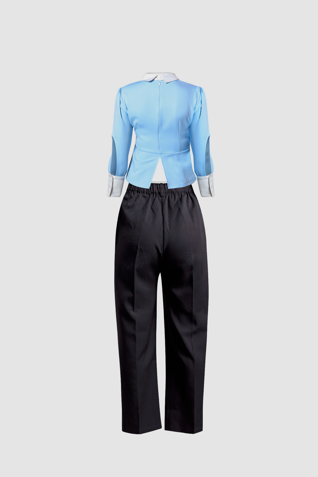 (Combo) Black Wide Leg Pant (Iris) &amp; Blue Slit Peplum Top (Carissa)