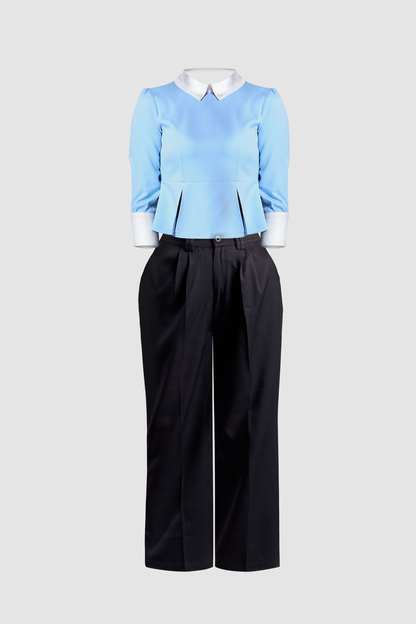 Combo Black Wide Leg Pant &amp; Blue Peplum Slit Top