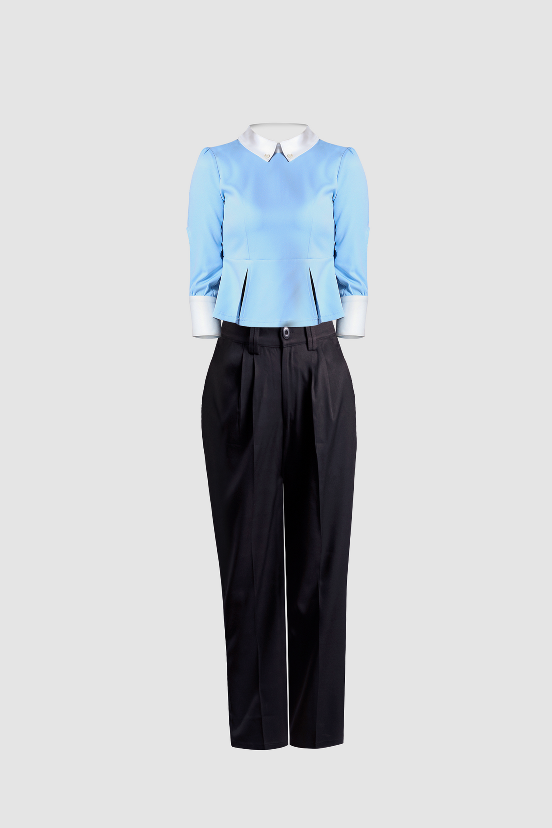 (Combo) Black Wide Leg Pant (Iris) &amp; Blue Slit Peplum Top (Carissa)