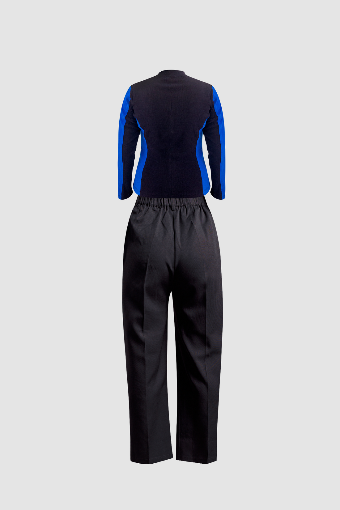 Black wide leg pant and colorblocked rib top