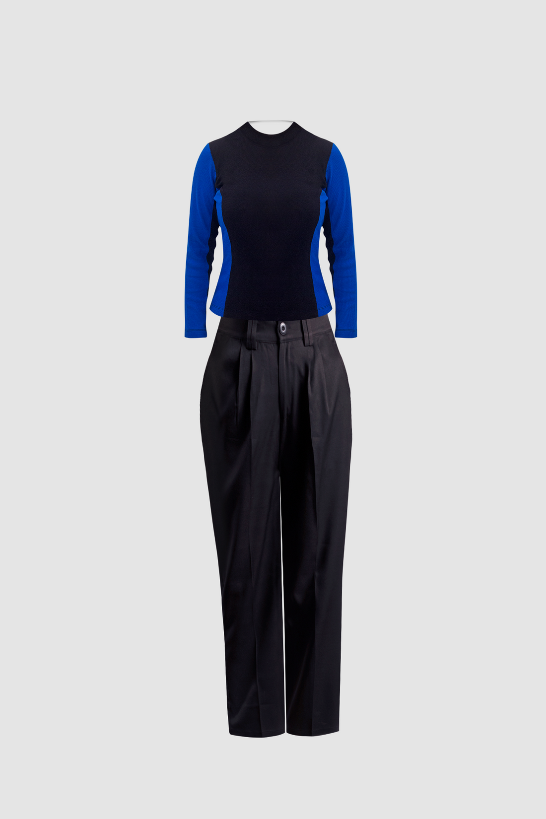 Black wide leg pant and colorblocked rib top