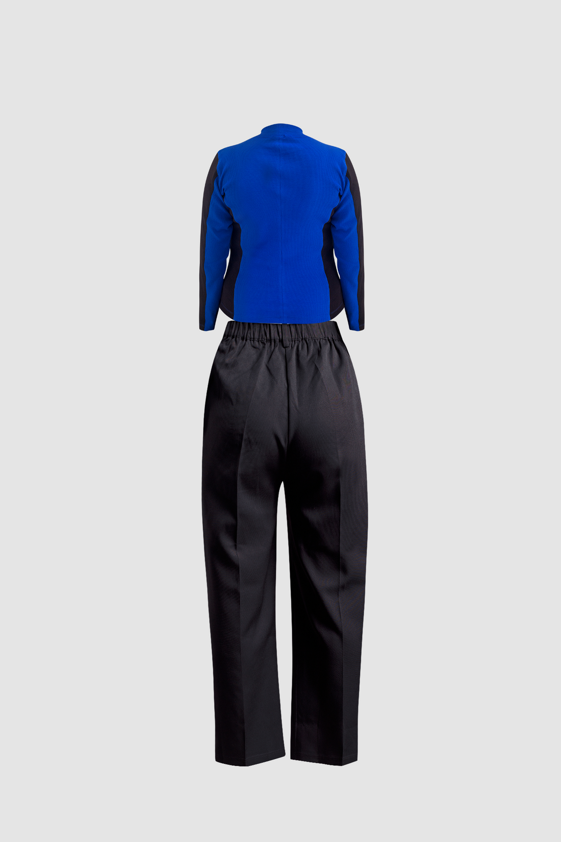 Black wide leg pants and Blue &amp; Black color blocked rib top