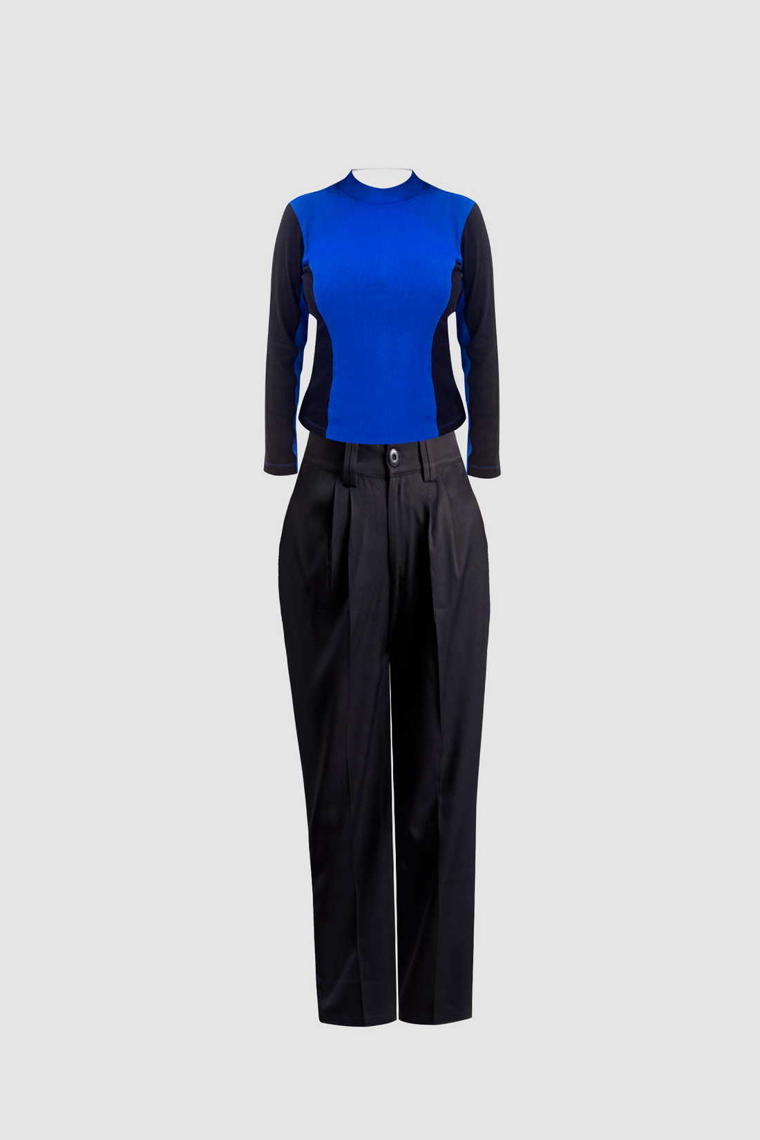 Black wide leg pants and Blue &amp; Black color blocked rib top