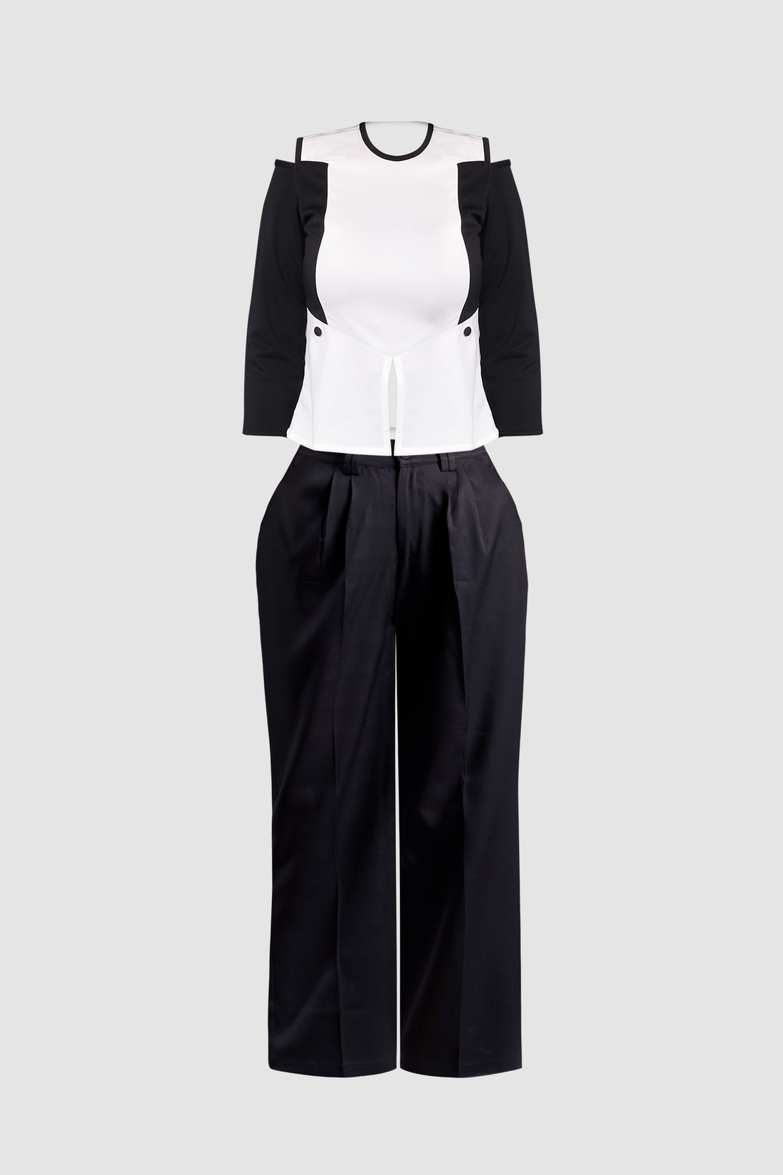 Combo Black Wide Leg Pant &amp; Cold Shoulder Peplum Top