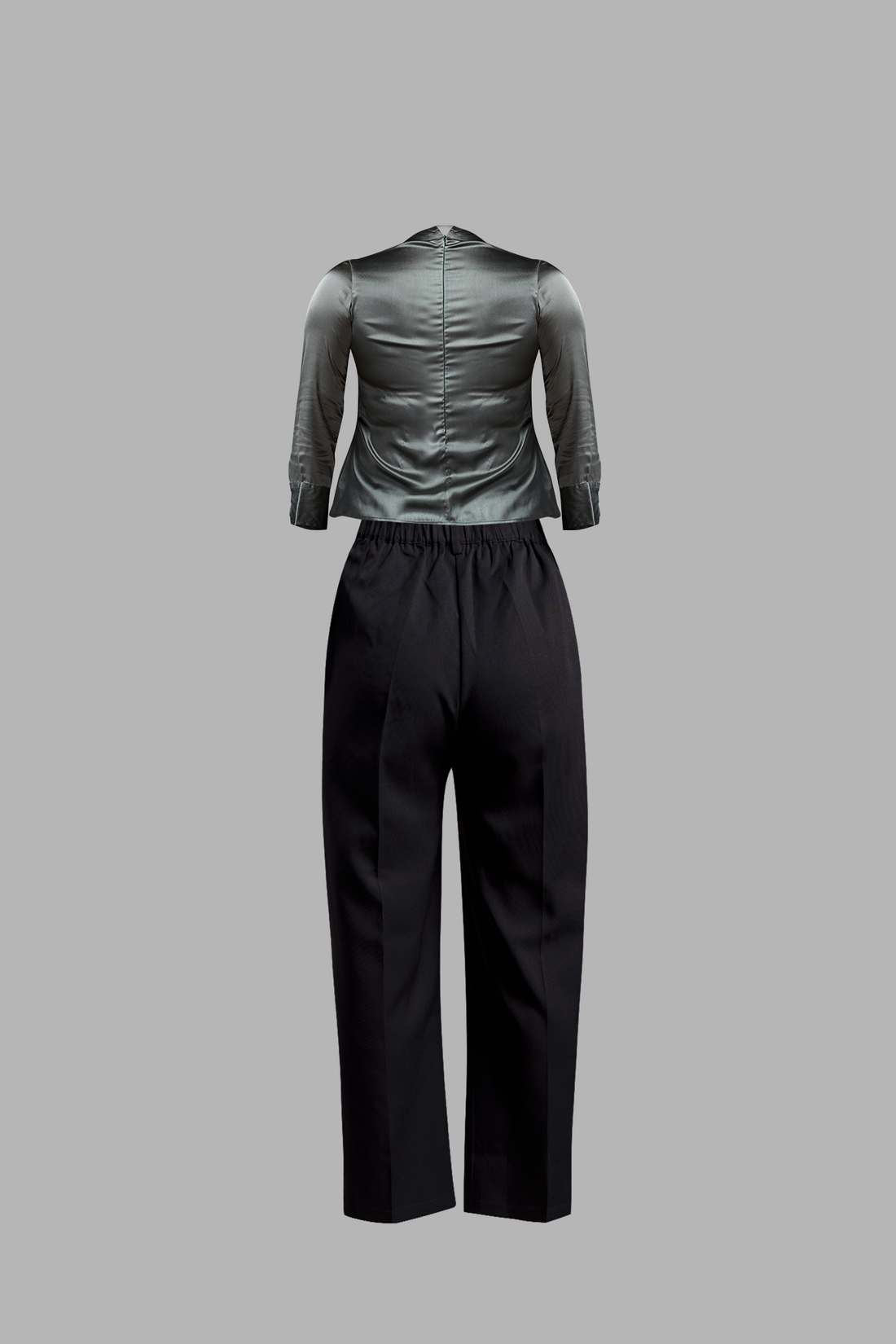 (Combo) Black Wide Leg Pant (Iris) &amp; Green Pleated Satin Top (Elisa)