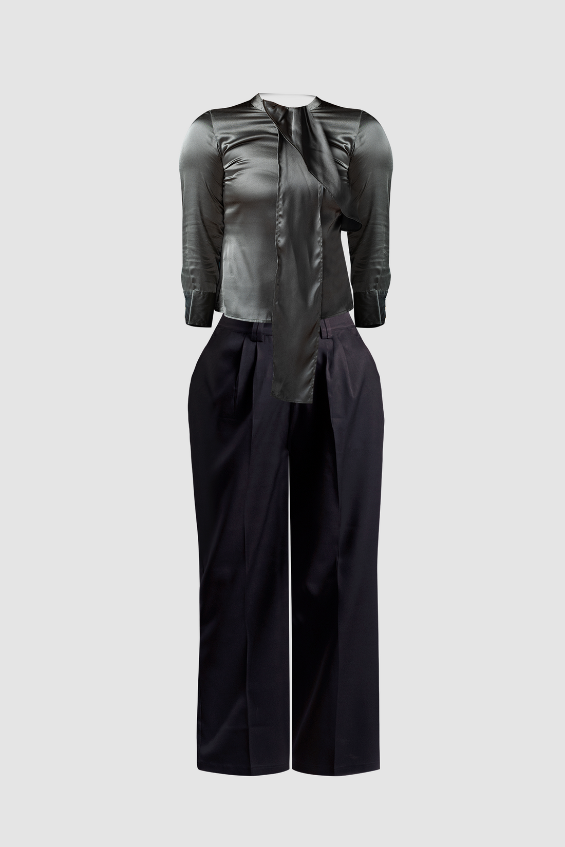 Combo Black Wide Leg Pant &amp; Satin Pleated Top