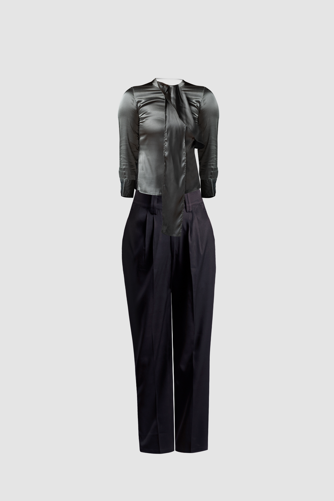 (Combo) Black Wide Leg Pant (Iris) &amp; Green Pleated Satin Top (Elisa)