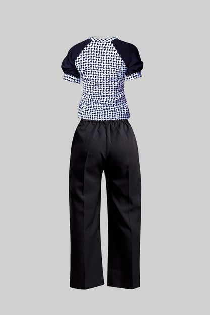 Combo Black Wide Leg Pant &amp; Raglan Houndstooth Top