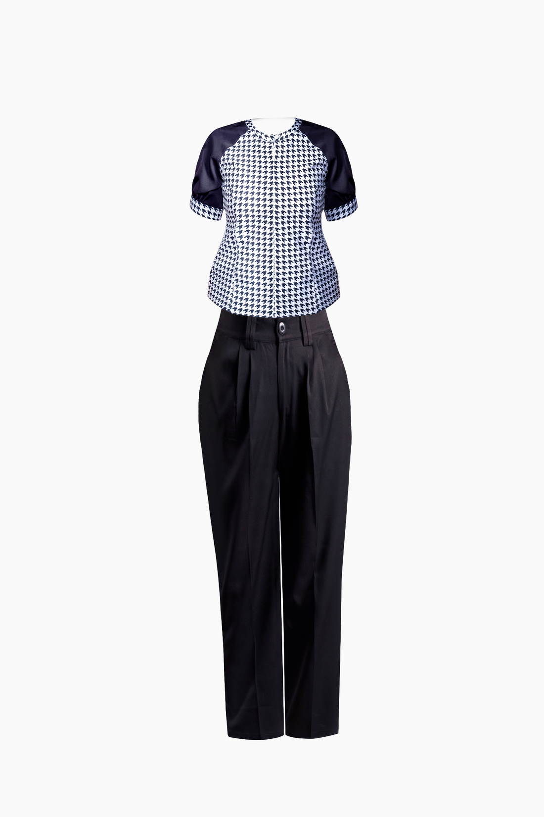 (Combo) Black Wide Leg Pant (Iris) &amp; Raglan Houndstooth Print Top (Mia)