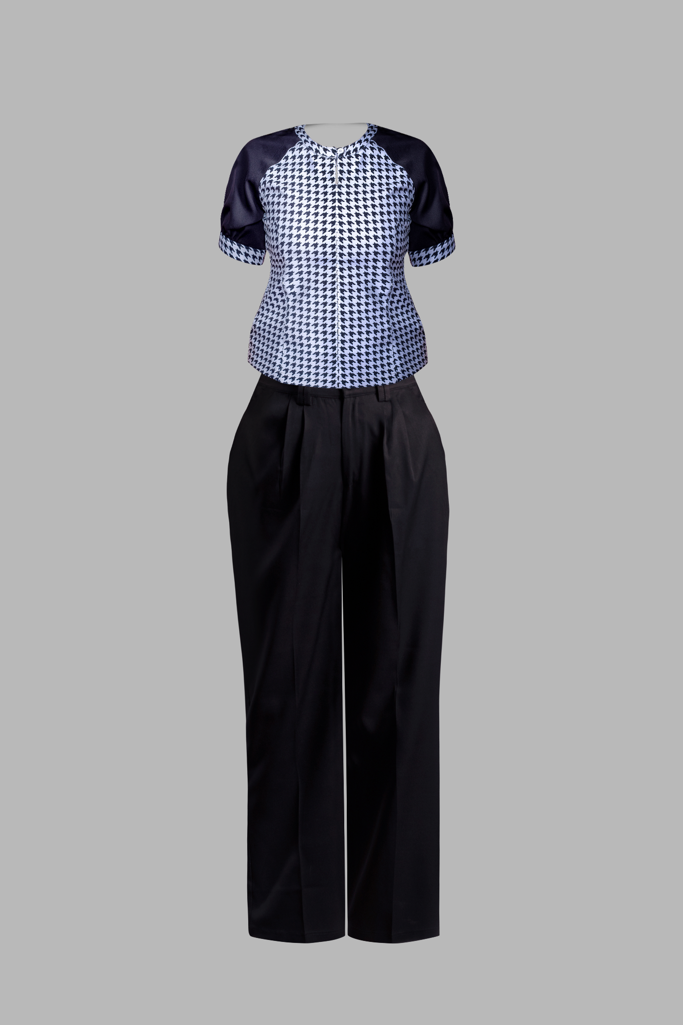 (Combo) Black Wide Leg Pant (Iris) &amp; Raglan Houndstooth Print Top (Mia)