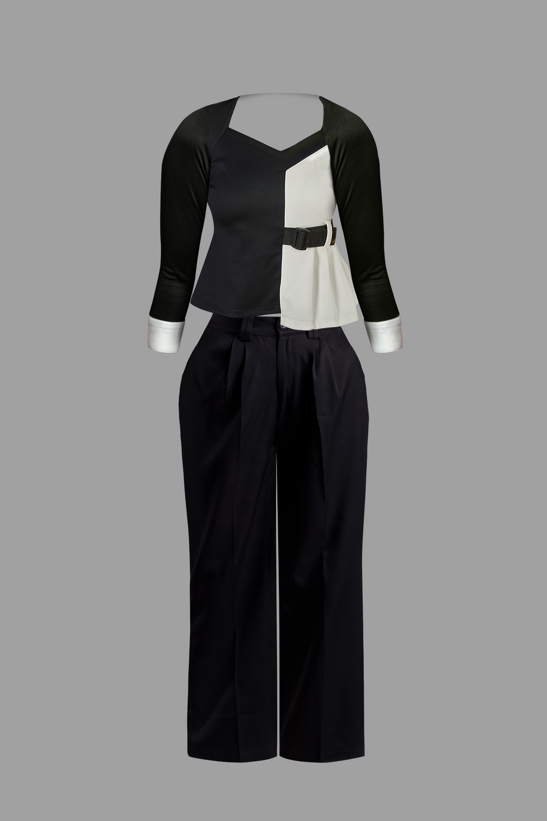 Combo Black Wide Leg Pant &amp; Sweetheart Neckline Top