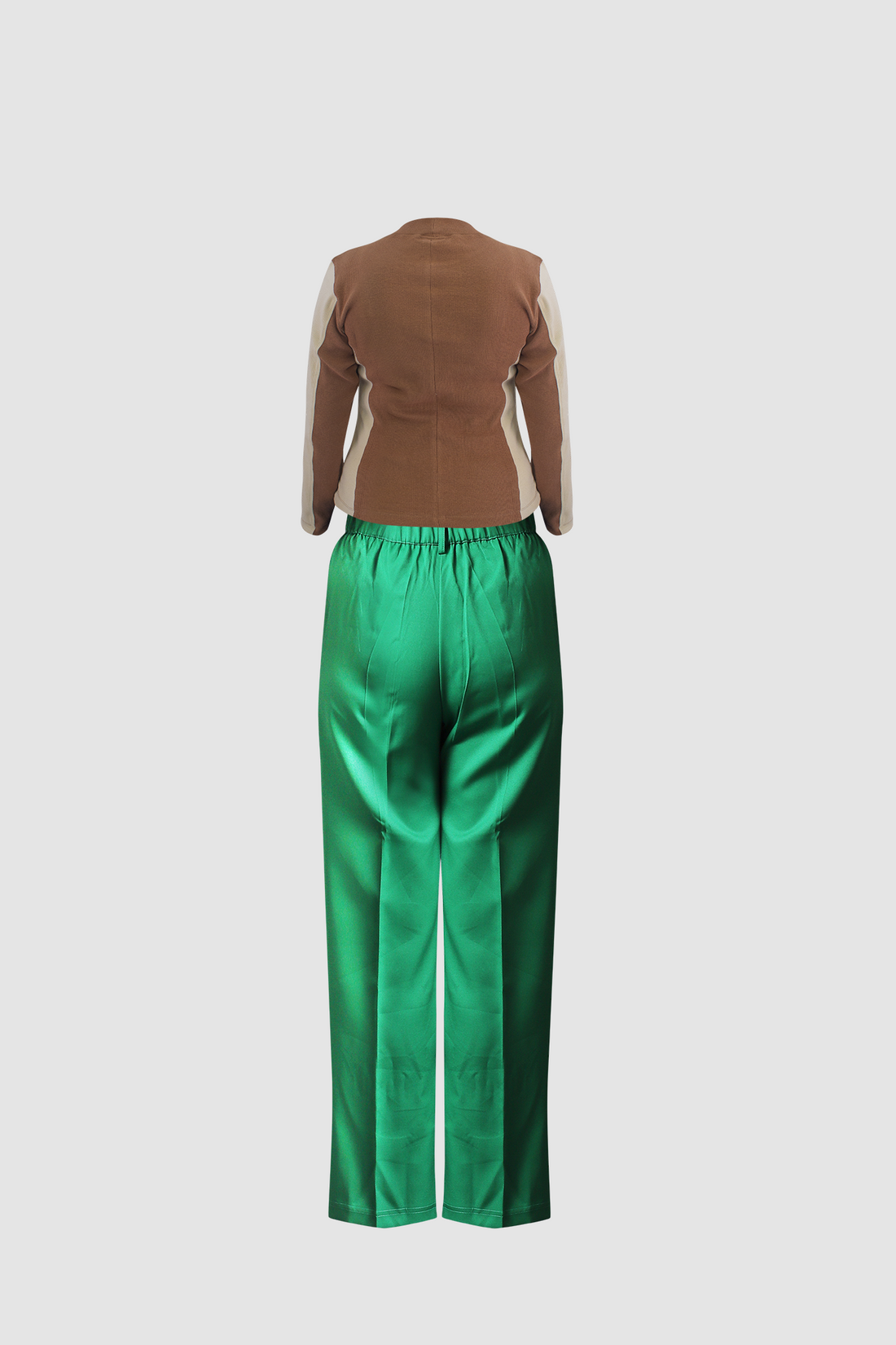 (Combo) Black Wide Leg Pant (Iris) &amp; Brown Color Blocked Rib Top (Clara)