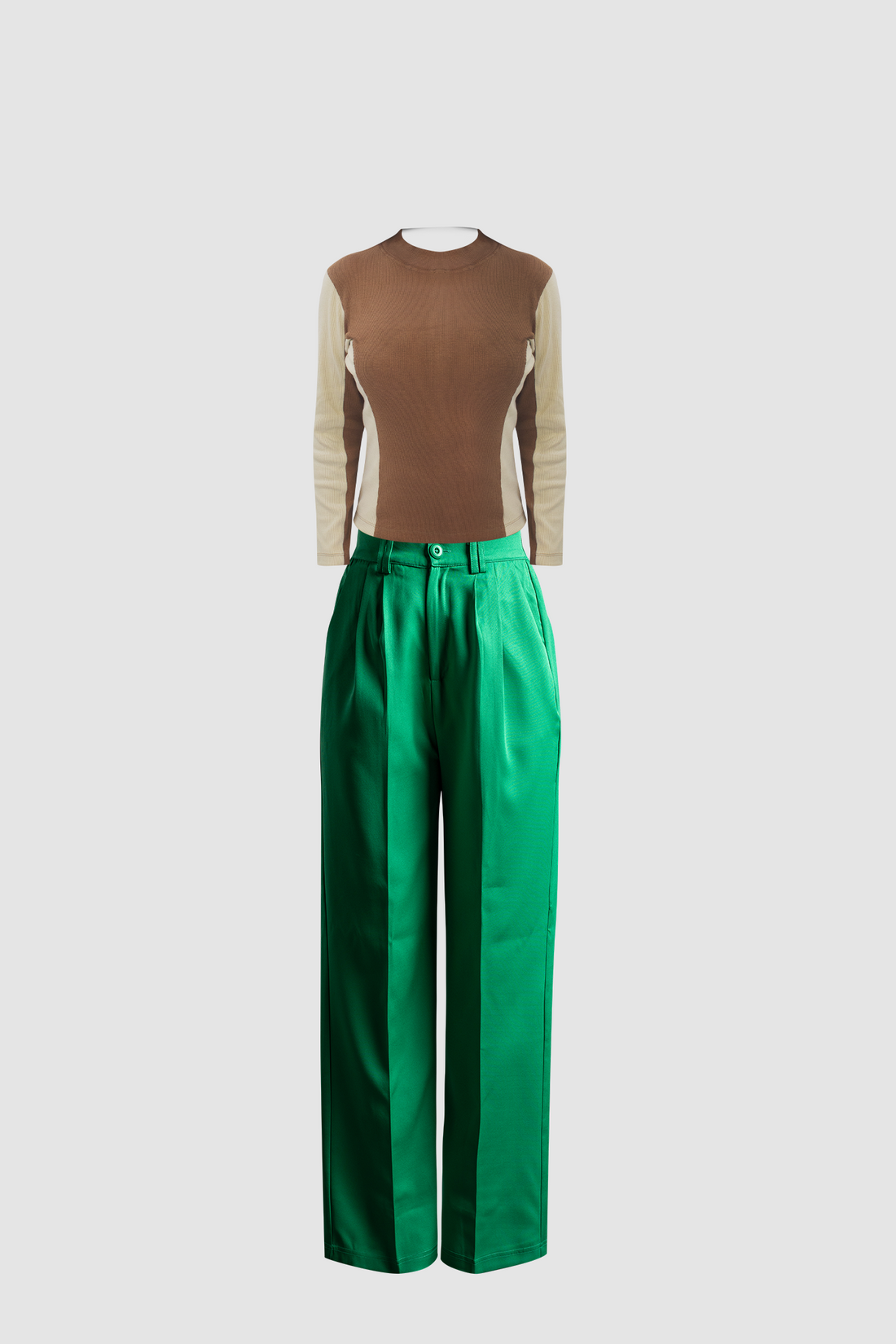 (Combo) Black Wide Leg Pant (Iris) &amp; Brown Color Blocked Rib Top (Clara)