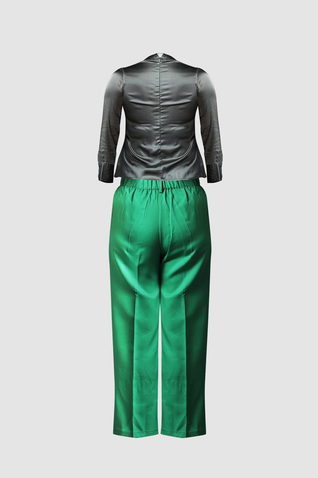 Green Wide Leg Pant &amp; Satin Front Pleated Top