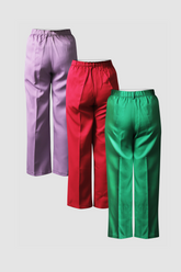 Combo of Wide Leg Pants - Green, Red & Purple