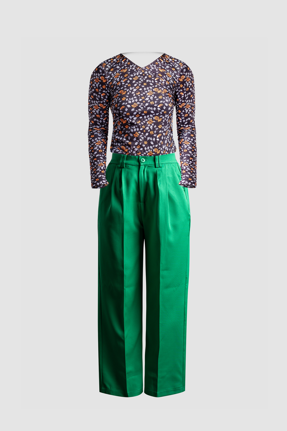 Green Wide Leg Pant &amp; Black Fitted Top