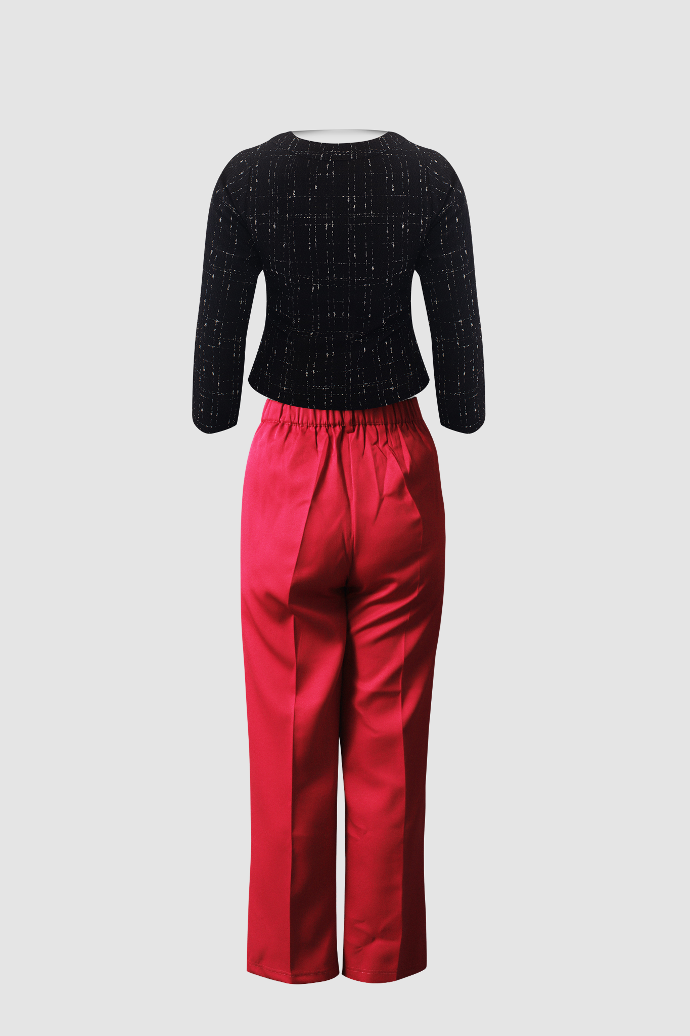 (Combo) Red Wide Leg Pant (Iris) &amp; Premium Black Tweed Top (Aurora)