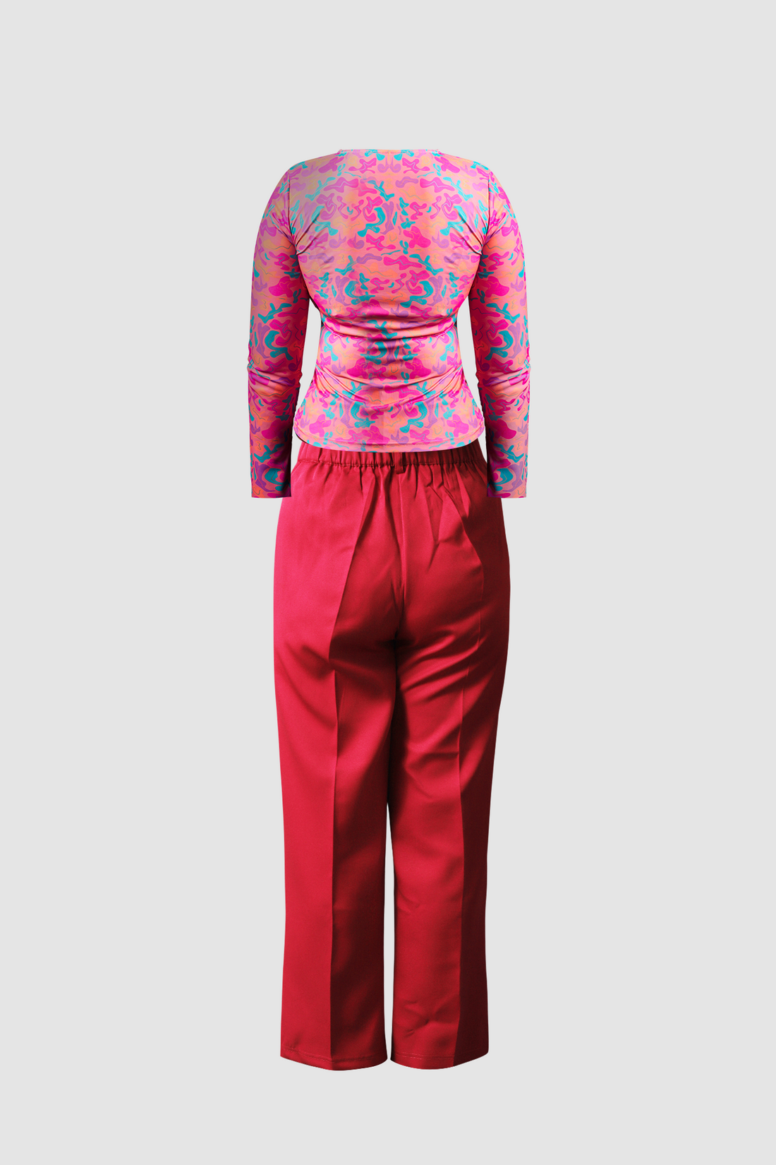 Red Wide Leg Pant &amp; Pink Fitted Top 