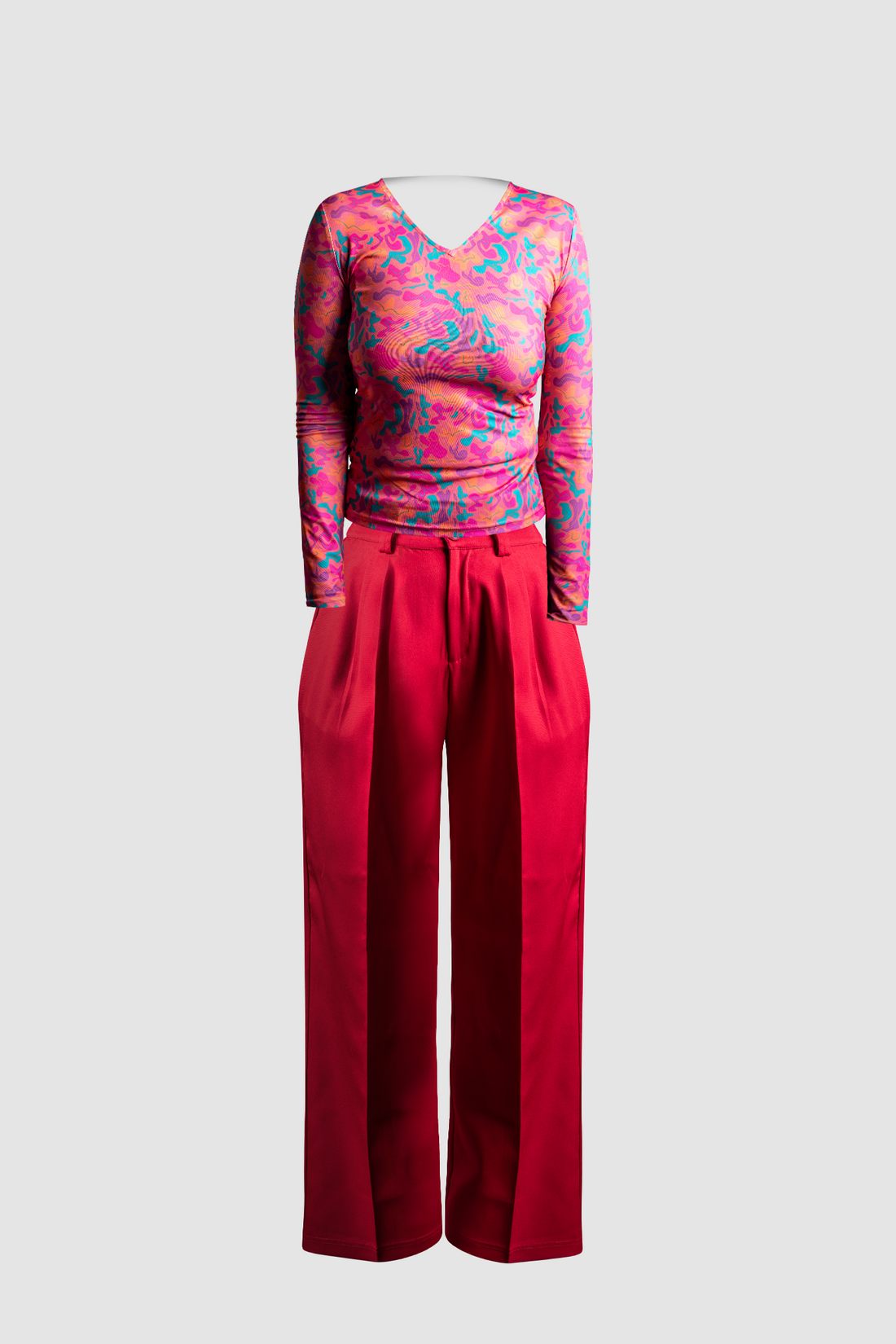 Red Wide Leg Pant &amp; Pink Fitted Top 