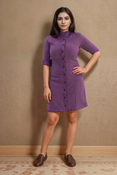 Purple Buttoned Up Princess Mini Dress