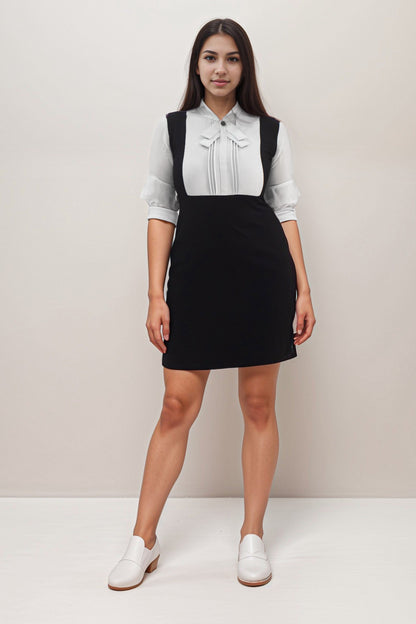 B&amp;W Mini Dress with Pintucks &amp; Bow Neck - Perah