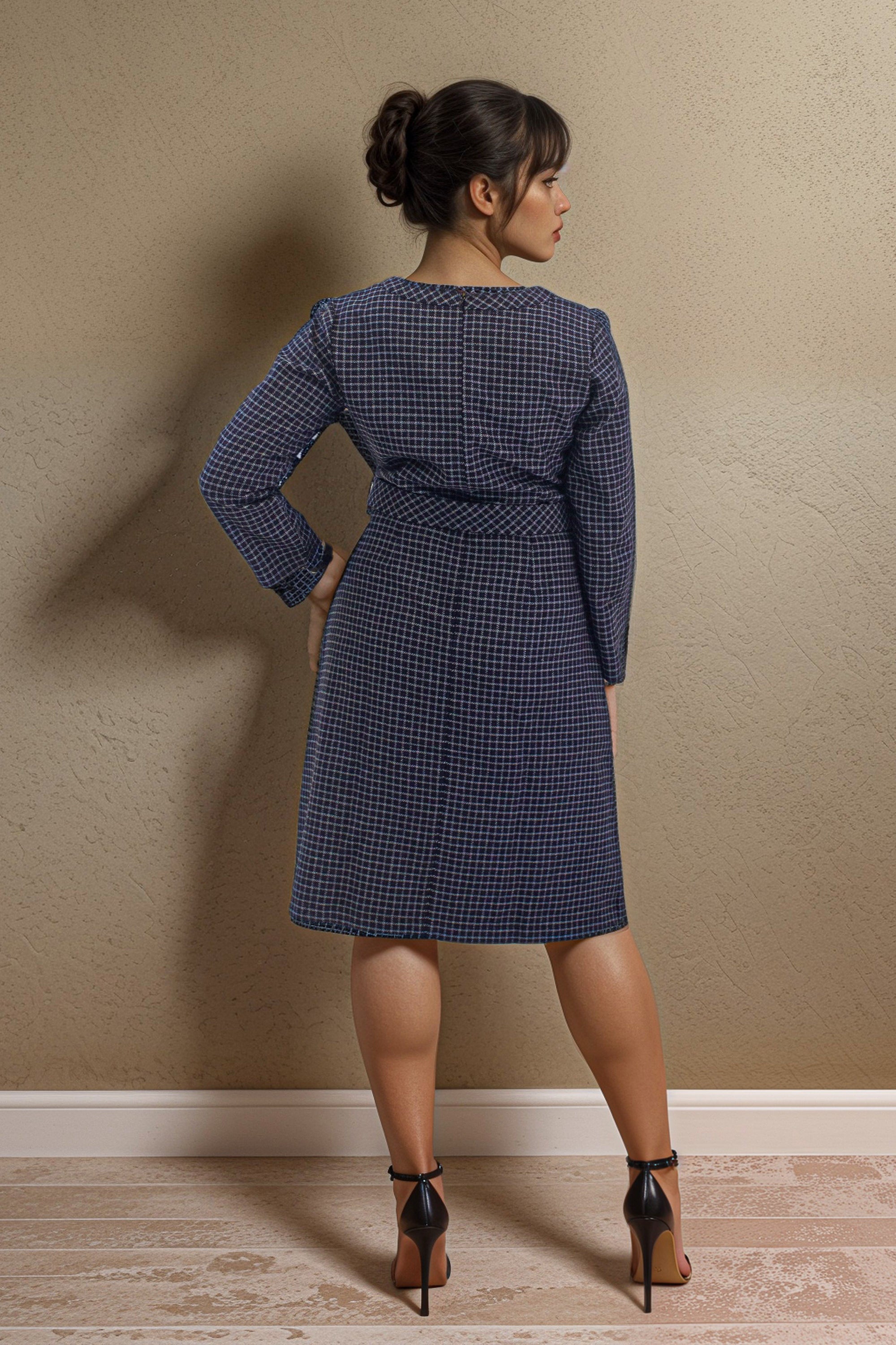 A-line checked wool dress