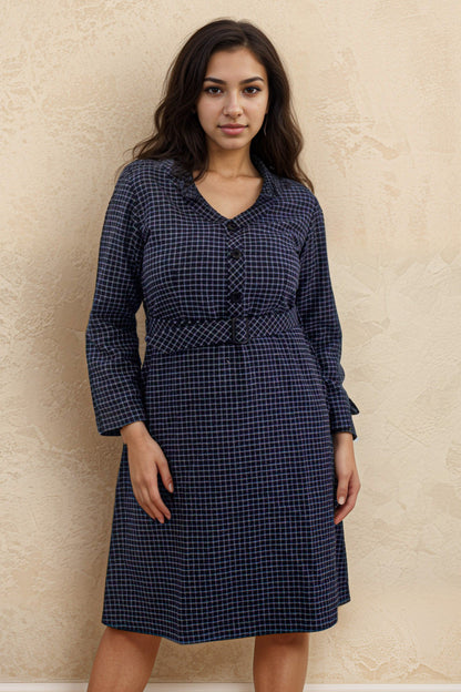 A-line checked wool dress