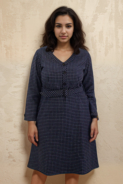 A-line checked wool dress