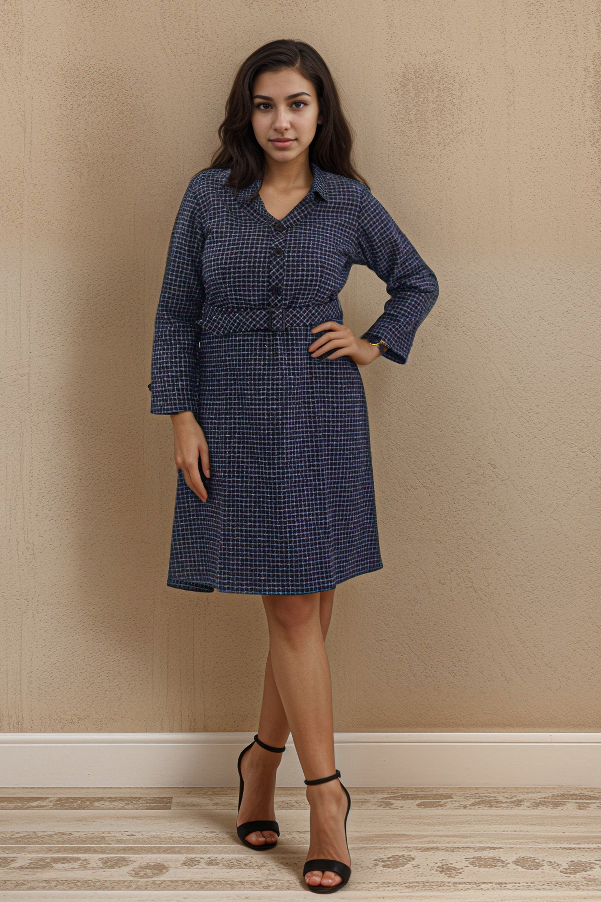 A-line checked wool dress