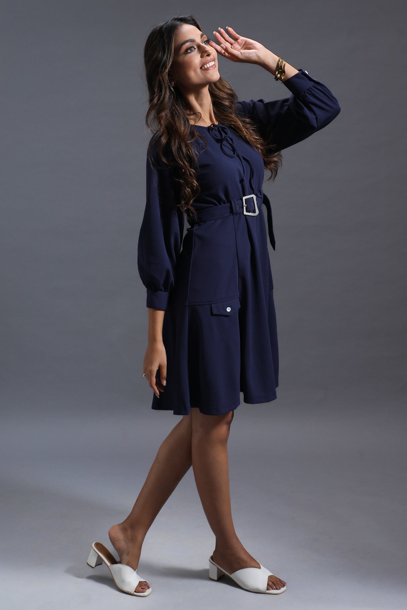 Navy Blue Raglan Sleeve Dress