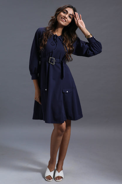 Navy Blue Raglan Sleeve Dress