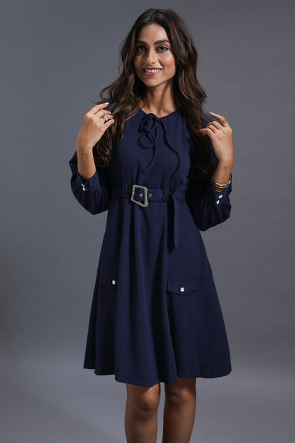 Navy Blue Raglan Sleeve Dress