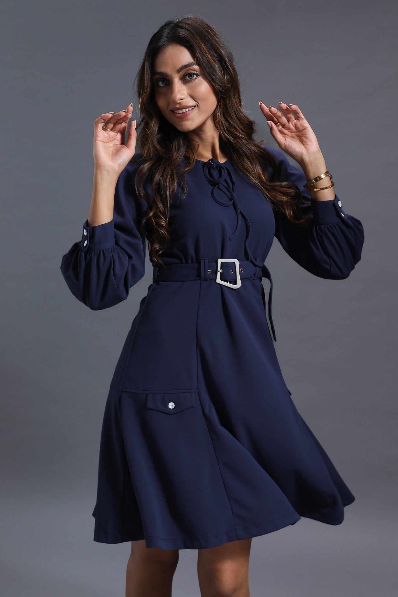 Navy Blue Raglan Sleeve Dress