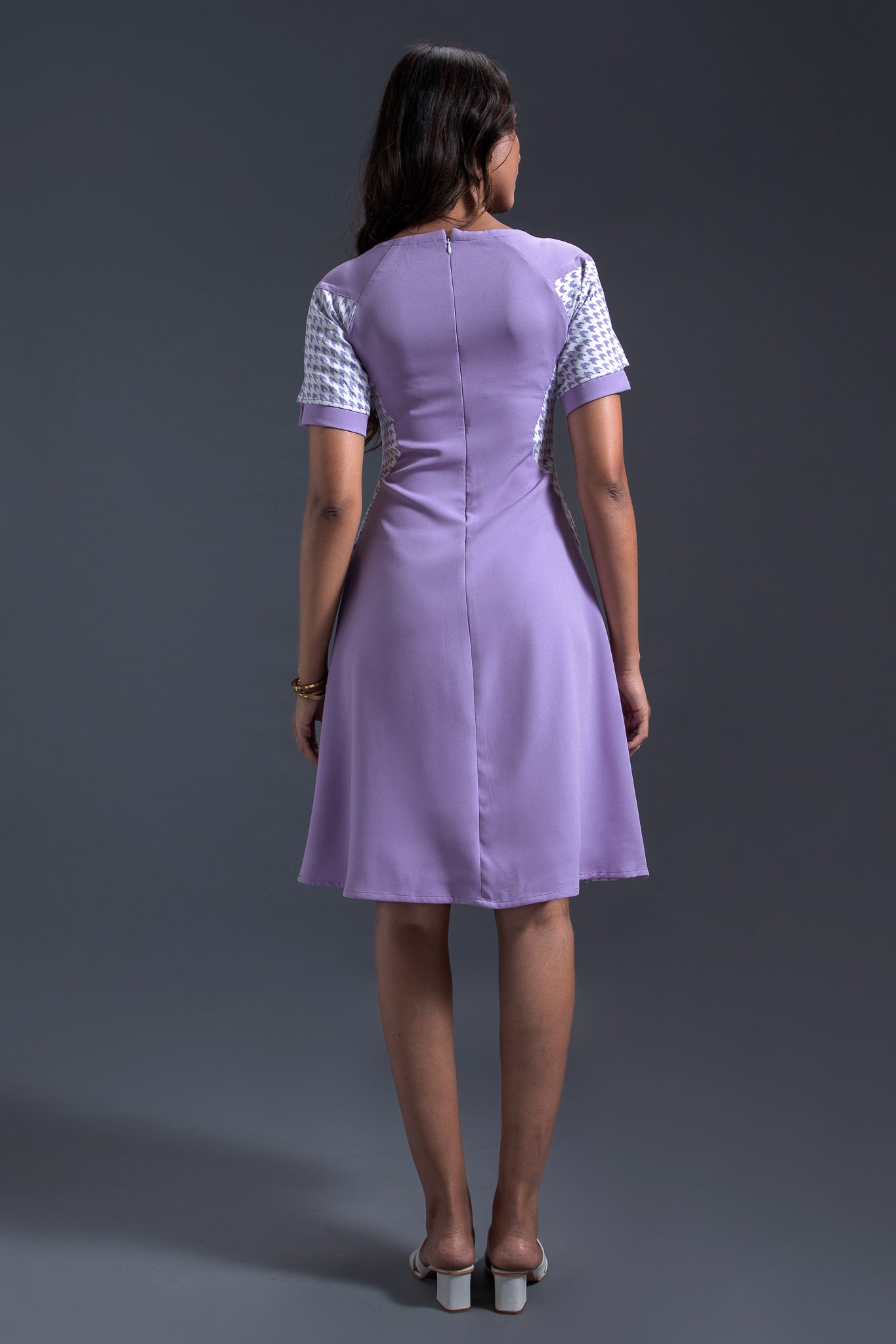 Lilac Houndstooth Godet Dress