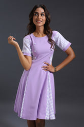 Lilac Houndstooth Godet Dress