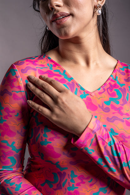 Pink Fitted V Neck Top