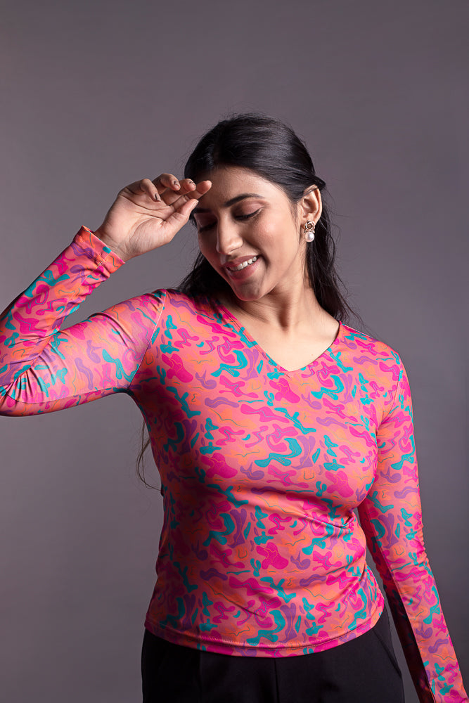 Load image into Gallery viewer, Pink Fitted V Neck Top
