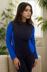 Black & Blue Color Blocked Rib Top