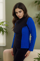 Black & Blue Color Blocked Rib Top