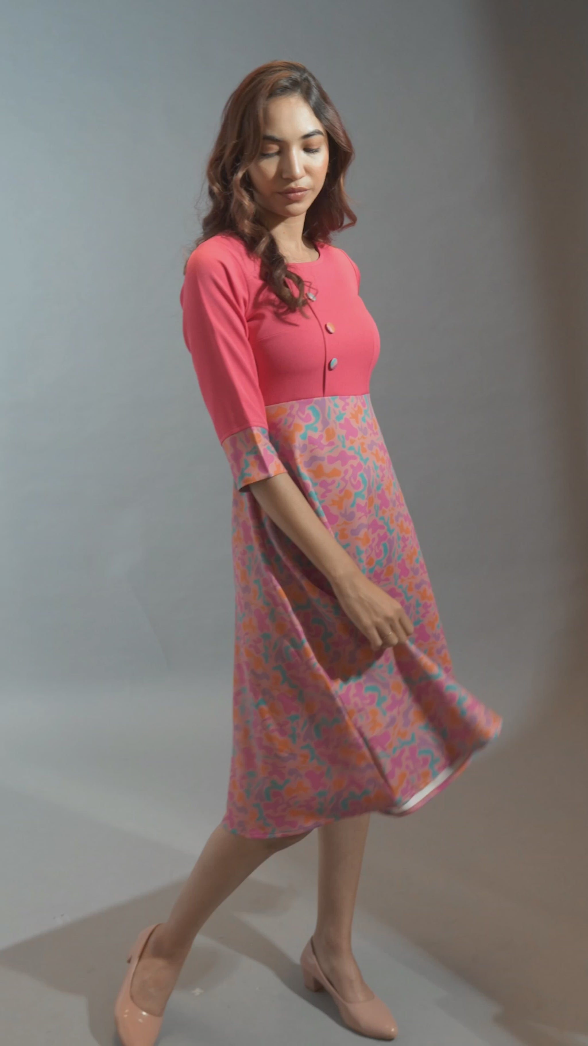 Printed Flare Skirt Dress #color_hot-pink