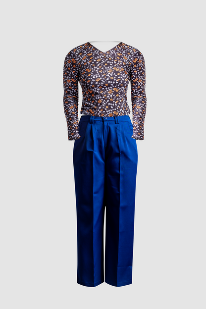 (Combo) Blue Wide Leg Pant (Iris) &amp; Black Floral Fitted Top (Sera)