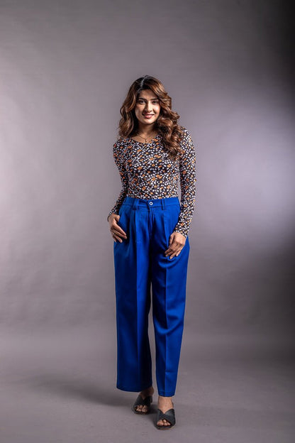 (Combo) Blue Wide Leg Pant (Iris) &amp; Black Floral Fitted Top (Sera)